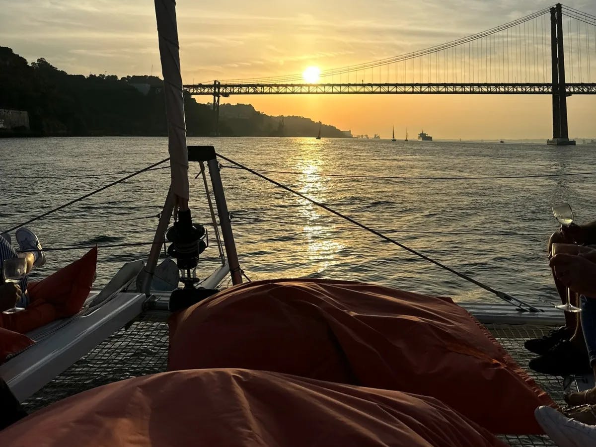 Sunset view from boat on a body of water.