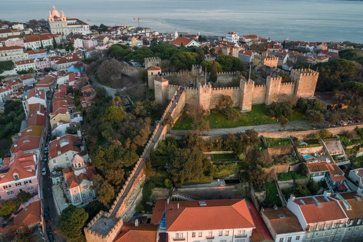 Panoramic view of Sao Jorge Castle in Lisbon.
