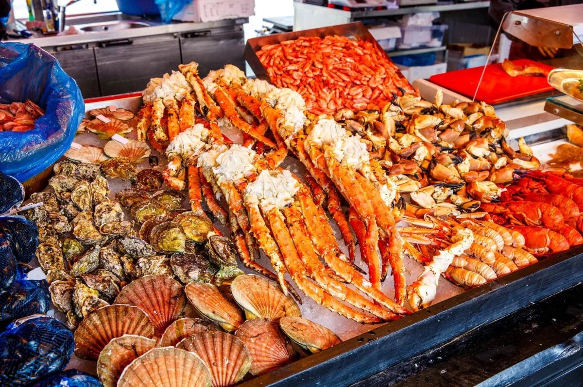 A lot of seafood at Tromso street market.