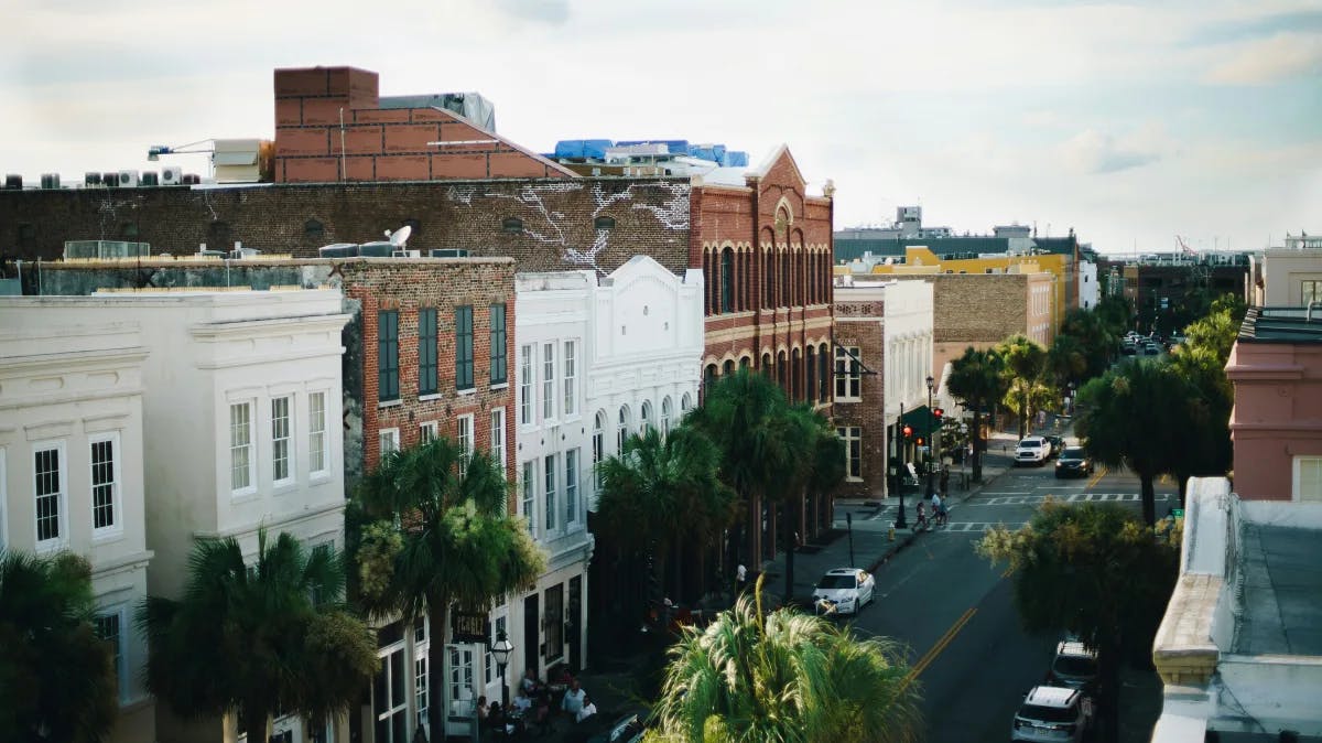 Aerial view of a city street