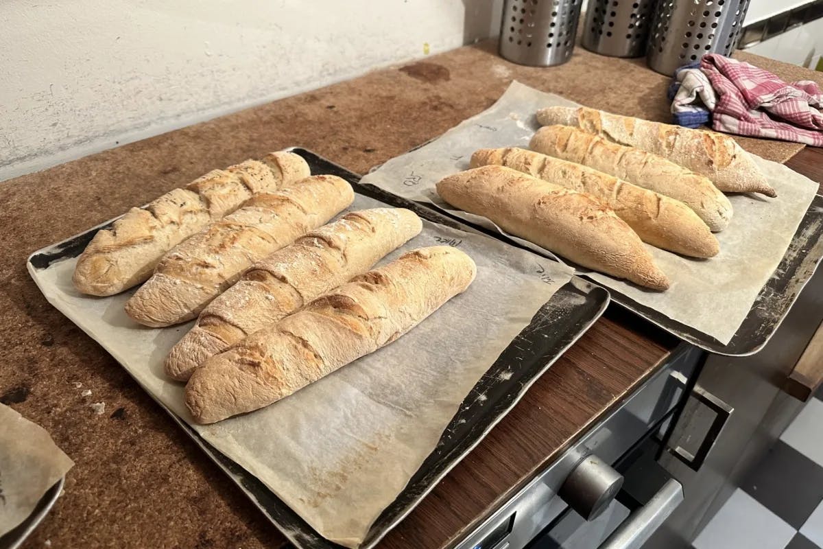 A picture of baguettes on baking sheets 