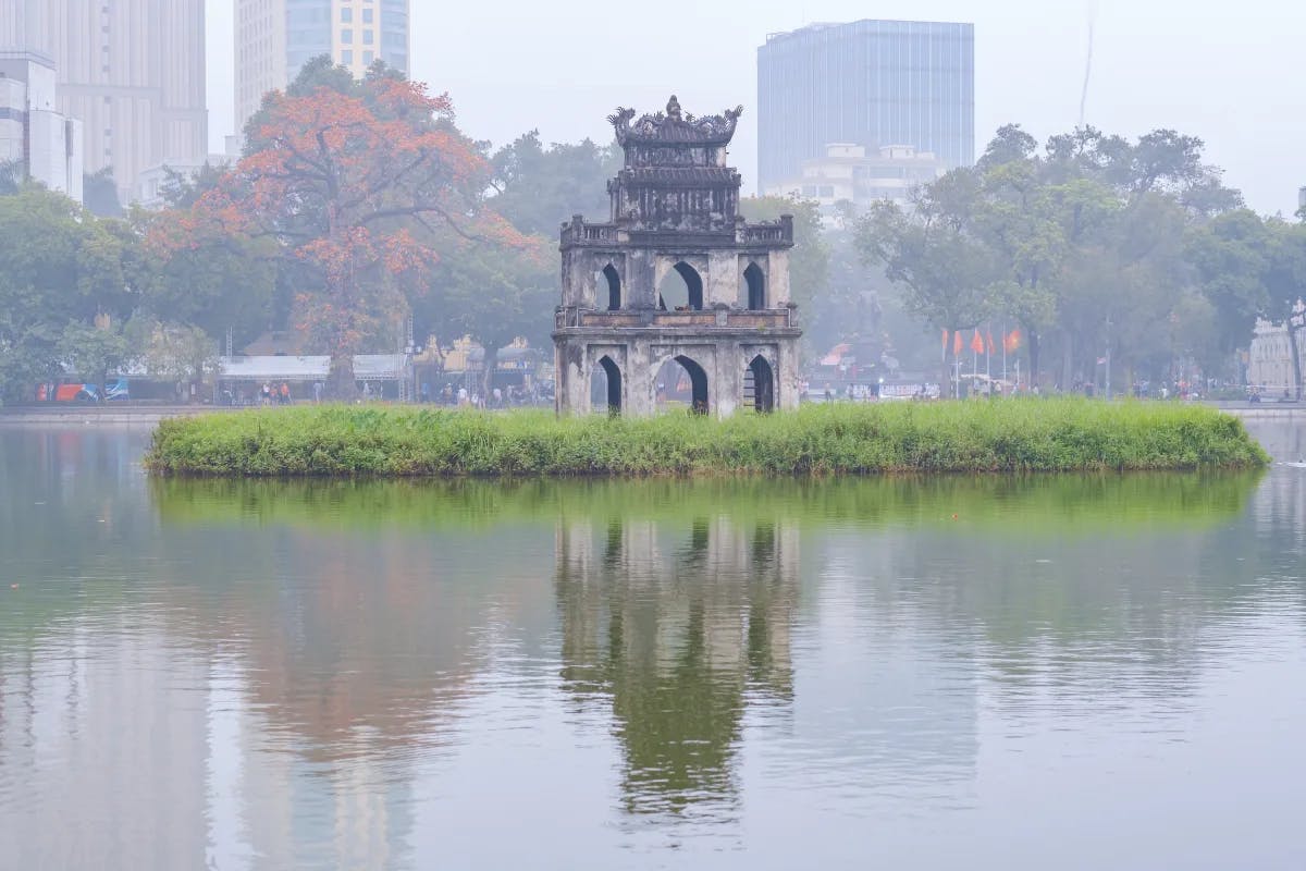 Hoan Kiem lake, also known as “Sword Lake,” is a freshwater lake in the center of Hanoi.
