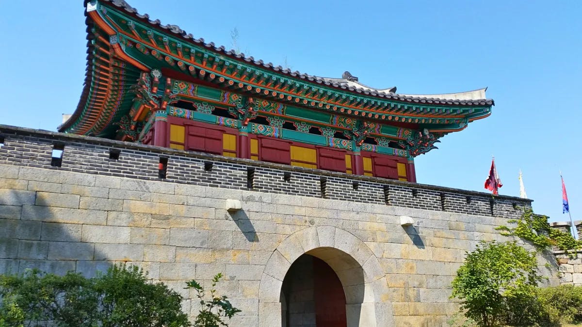 A colorful fortress building. 