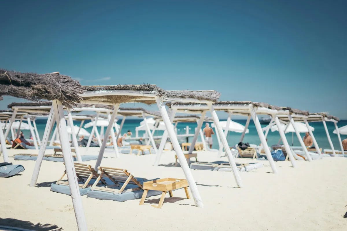 Beach chairs at a beach.