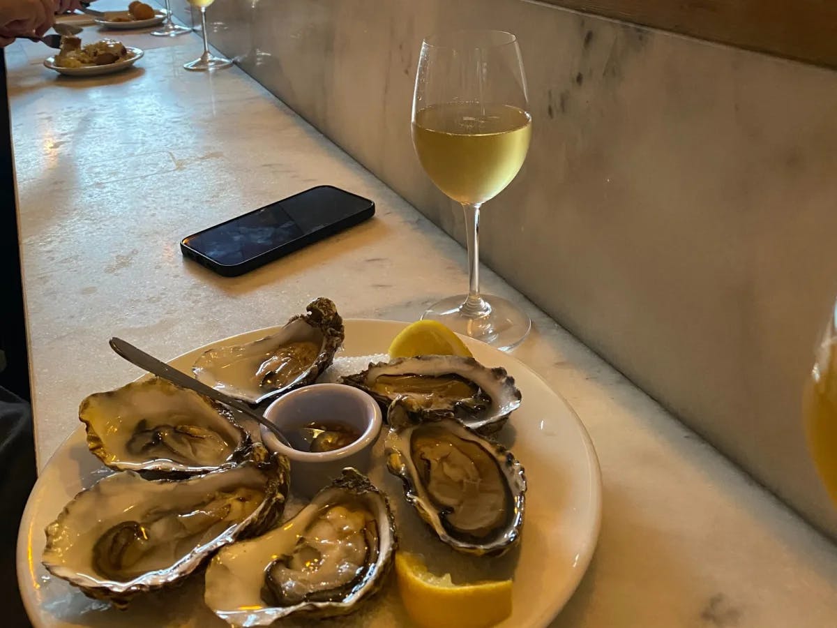 Oysters with a glass of wine.