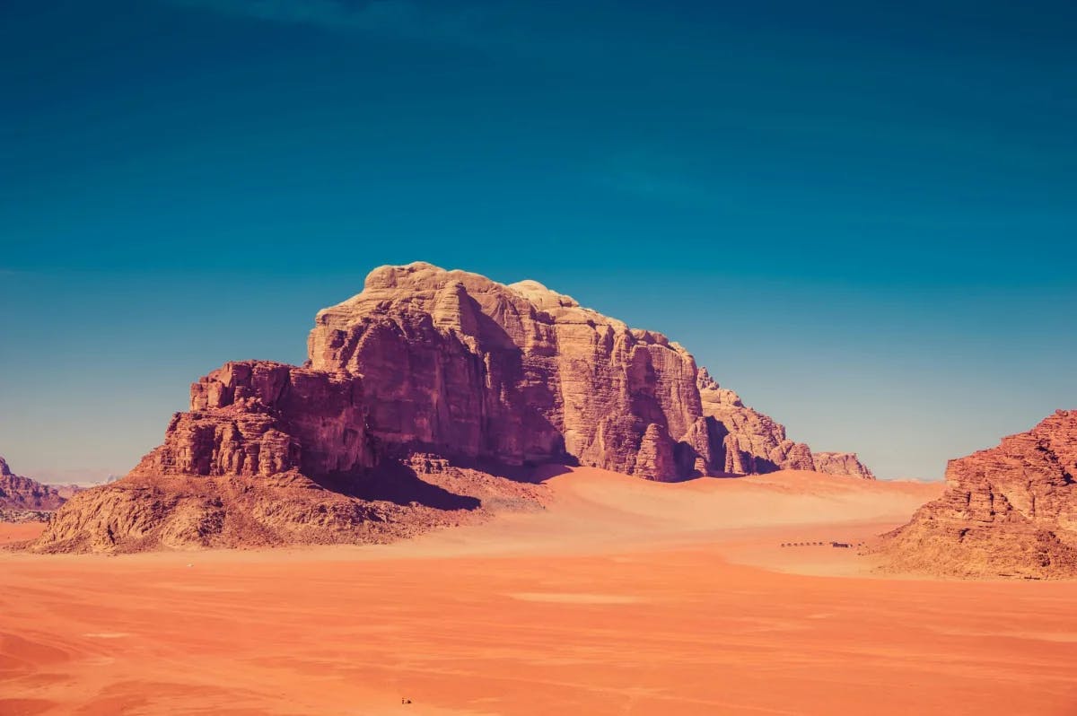 Rocky hills in a desert.