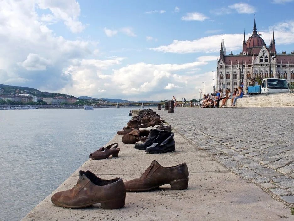 ‘Shoes on the Danube Bank’ memorial in Budapest, a moving tribute to the victims of World War II represented by sculptures of empty shoes