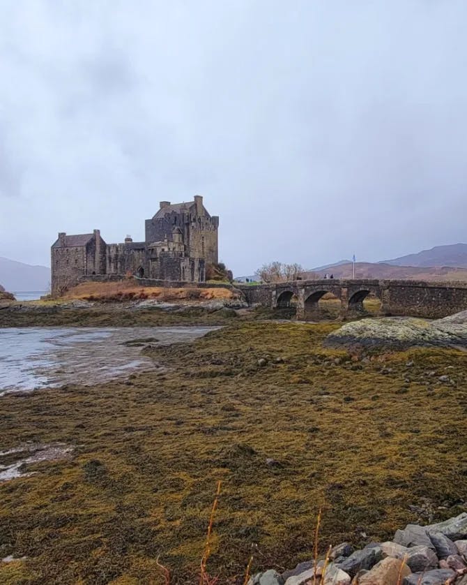 A castle by water body. 