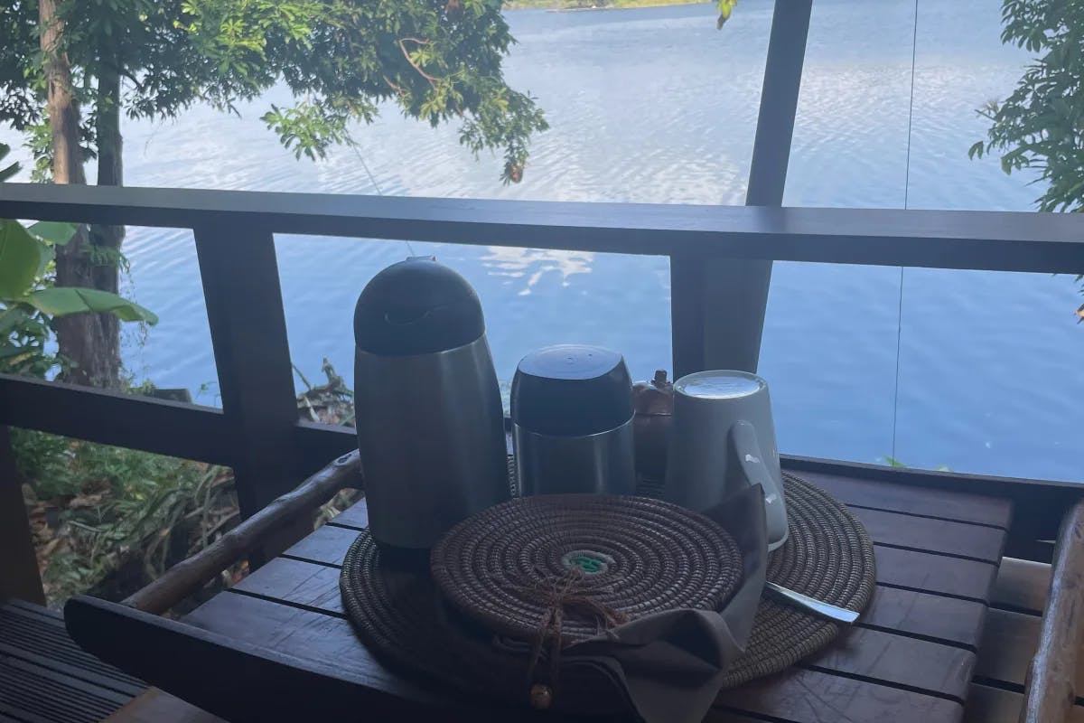 Freshly brewed coffee in your balcony by Jicaro Island Lodge.
