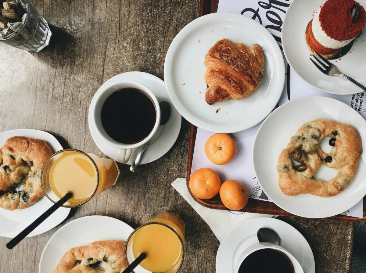 Breakfast items on a table. 