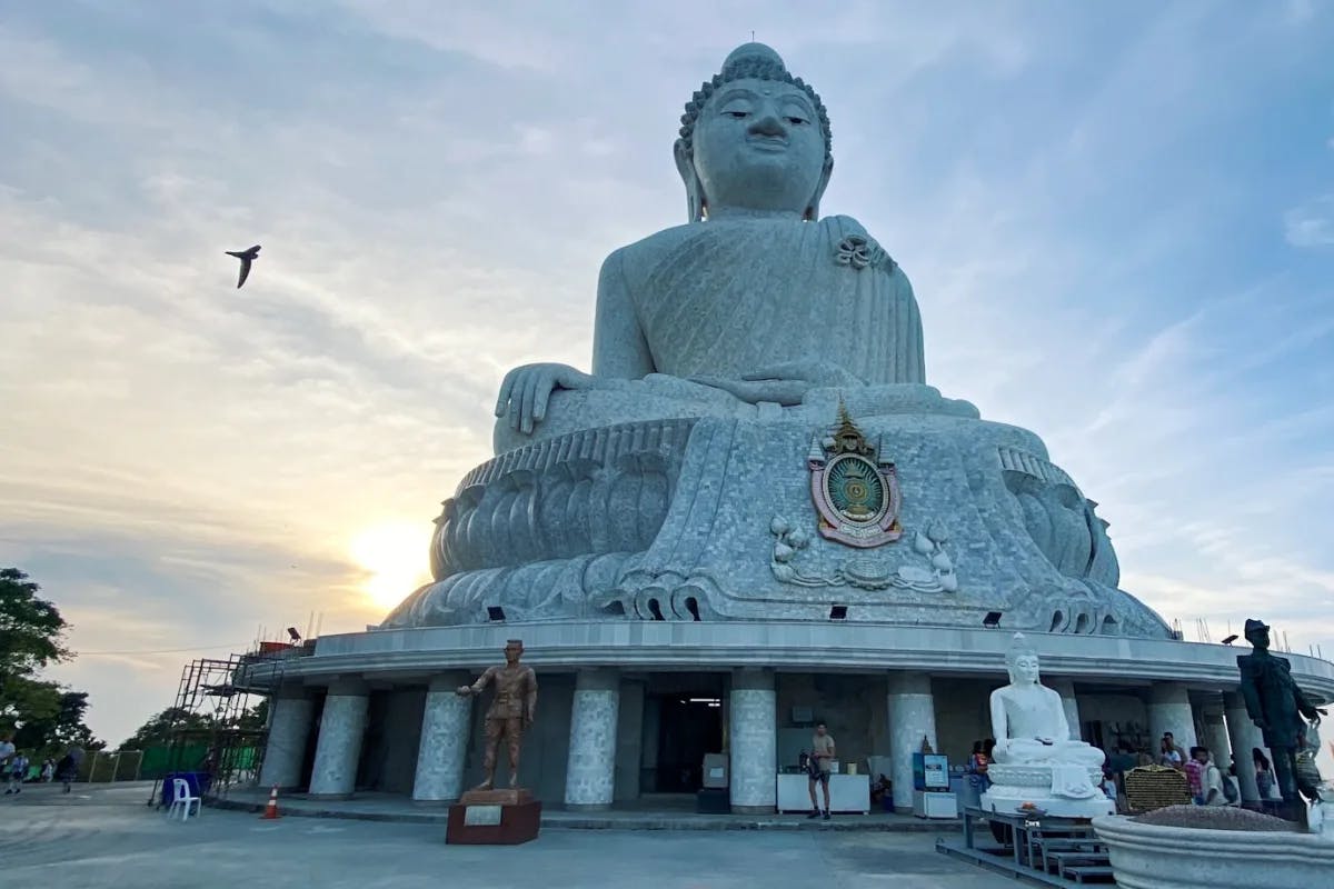 The Big Buddha, a temple with a large stone Buddha on the top, at sunrise.