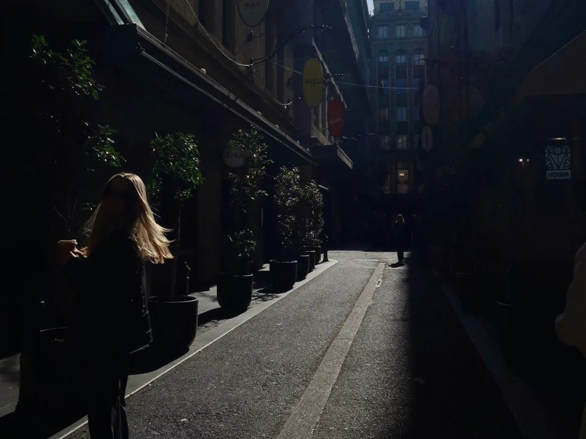 A walkable street with pedestrians.