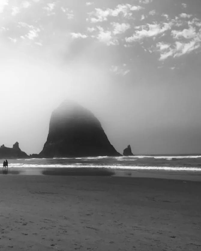 Greyscale view of the beach