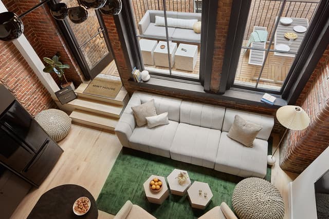 A lounge area of a hotel taken from above