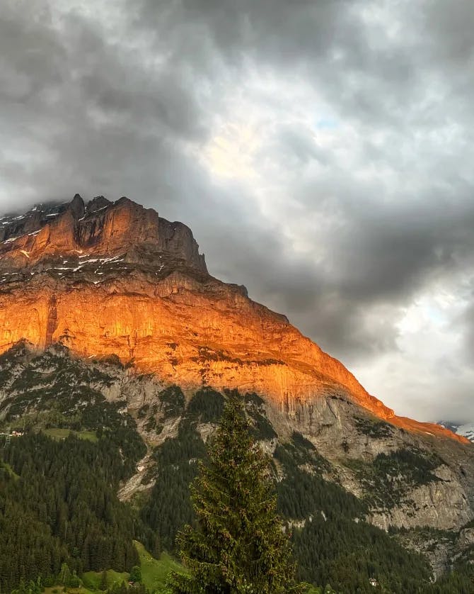 A beautiful view of a burning mountain