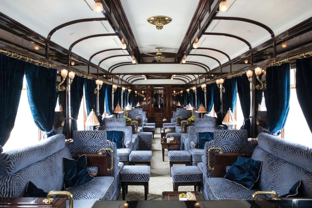 Elegant but bold decor fills a compartment on Belmond's Venice train