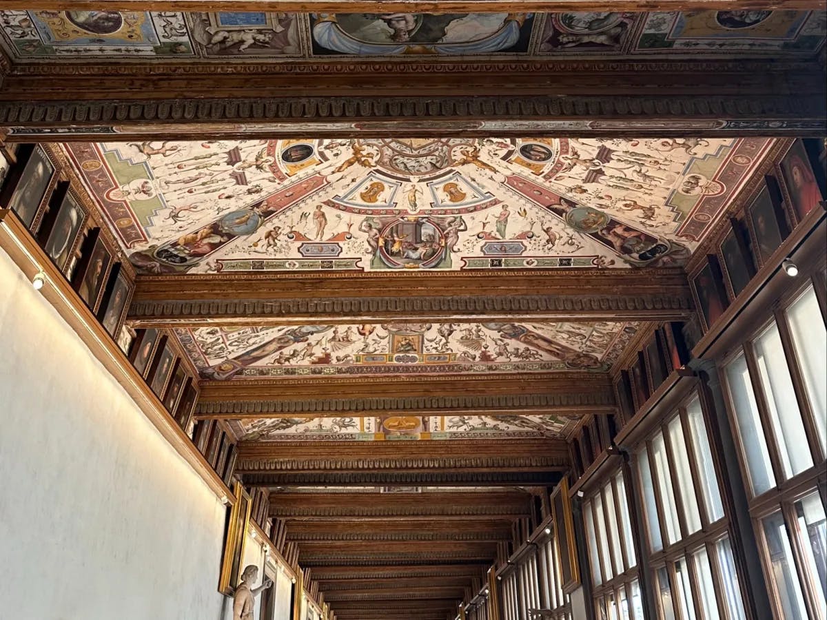 Painted ceiling inside a gallery.