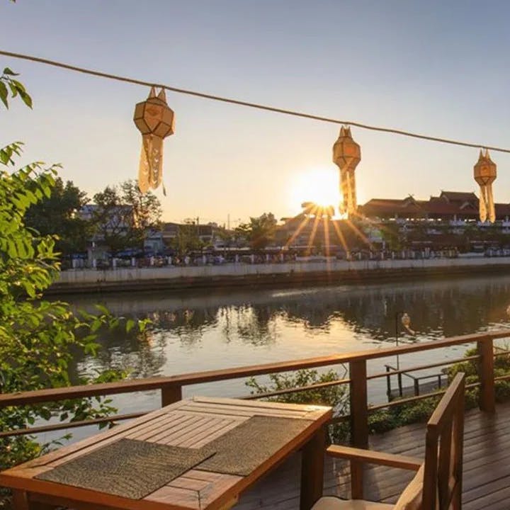 dining riverside sunset view