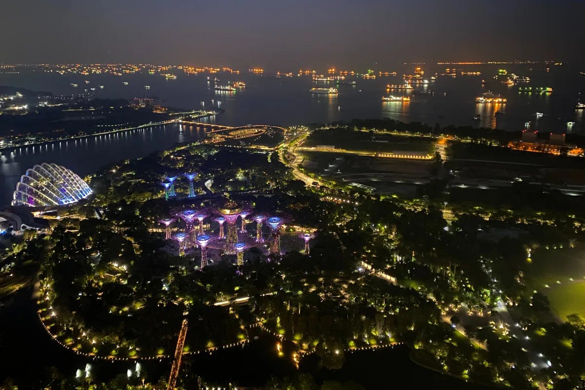 Aerial view of a city at nighttime