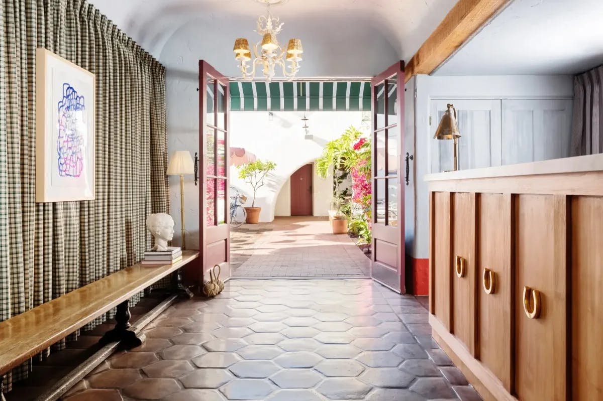 The vibrant entrance to Palihouse Santa Barbara's interior courtyard