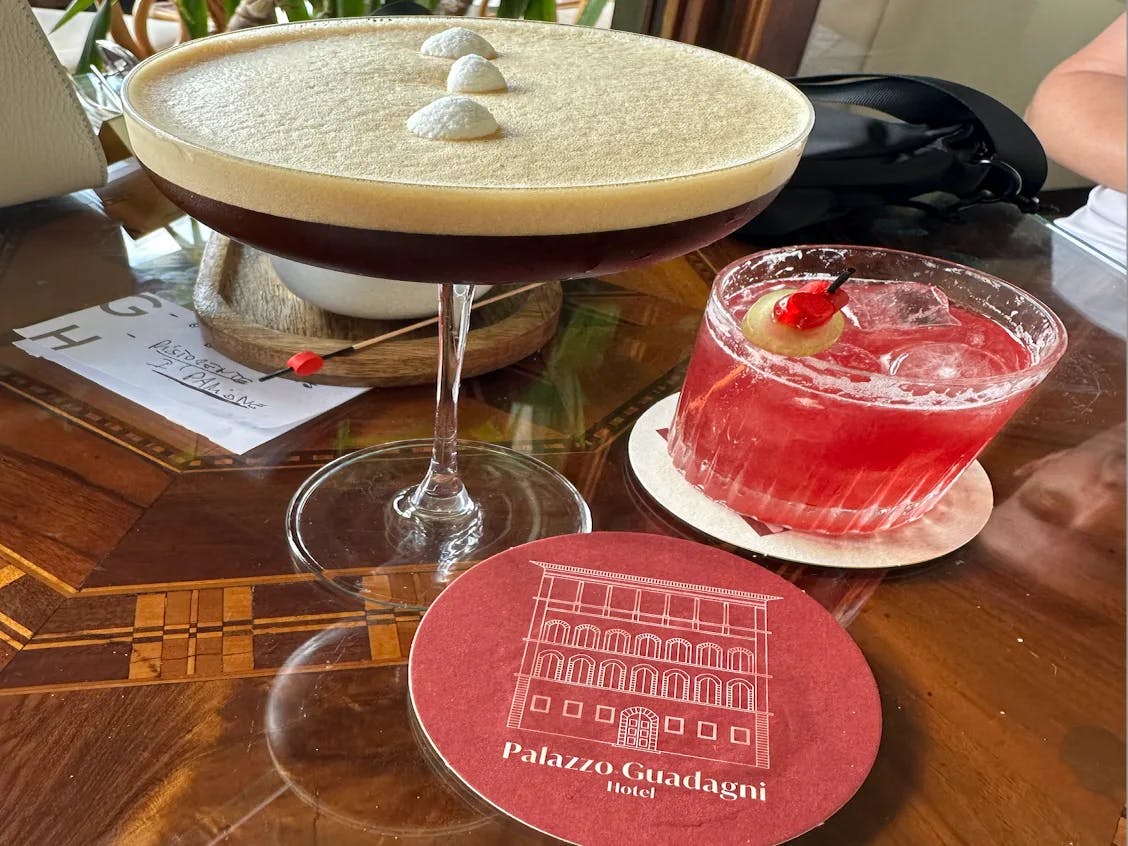 Two cocktails in glasses on a table