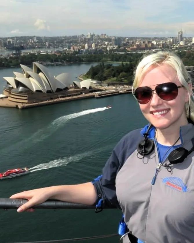 Travel advisor posing before skydiving in Sydney, Australia. 