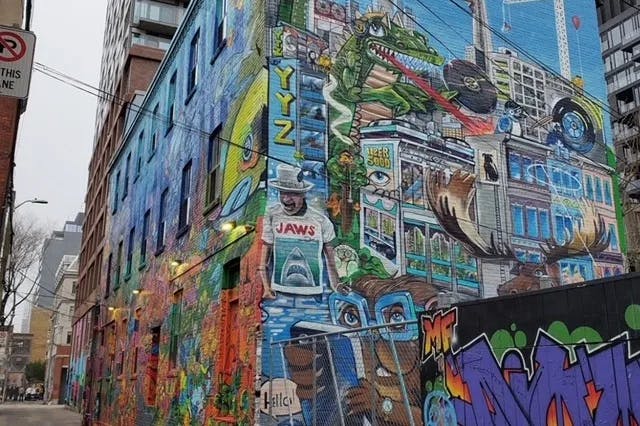 A building with graffiti art at Graffiti Alley.