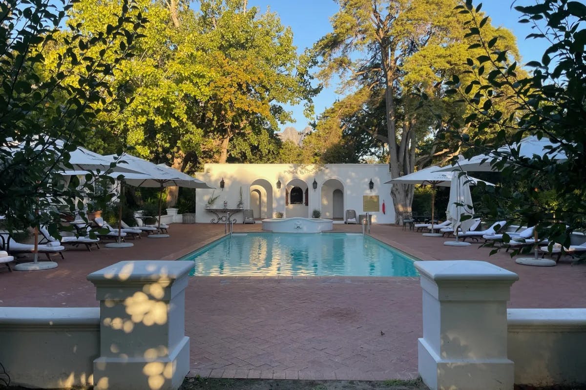 The outdoor pool of Lanzerac is inviting for a swim.