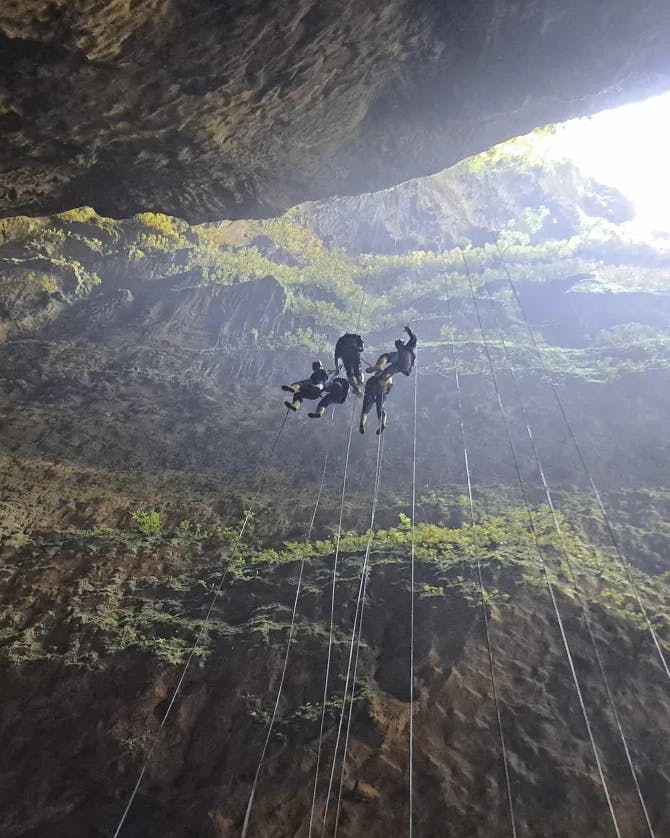 Group of people skydiving