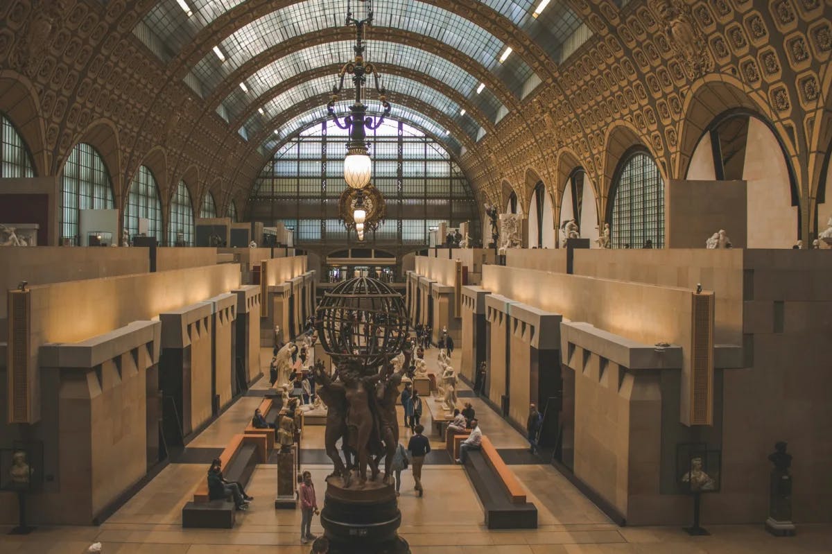 Interior of Paris' Musée d'Orsay, with its arched glass ceiling