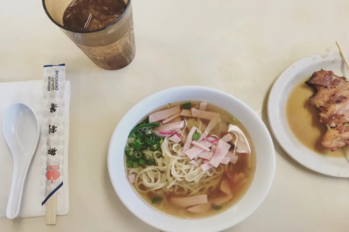 A bowl of soup on a table