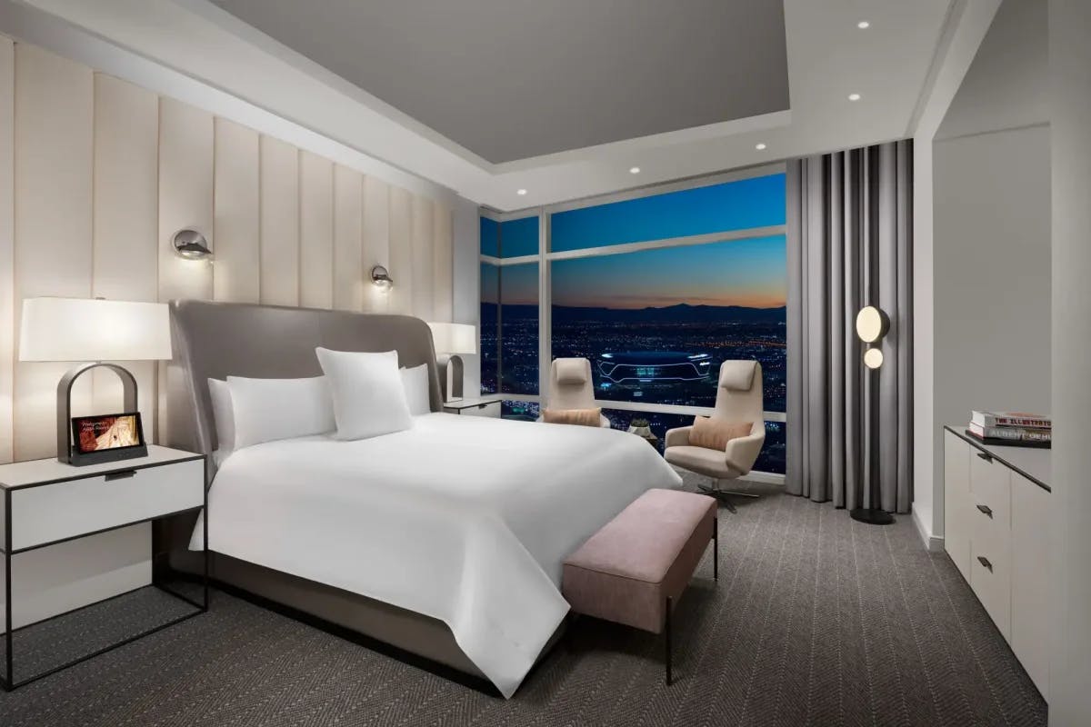 High-tech amenities, comfortable and sleek furniture and an amazing view of Allegiant Stadium are highlights at ARIA Resort & Casino