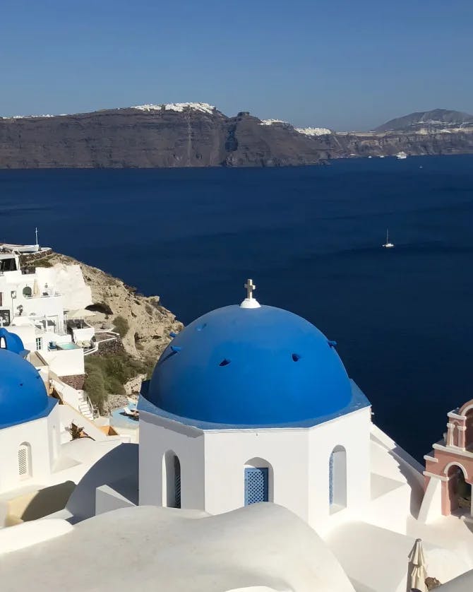 The signature blue dome building of Greece
