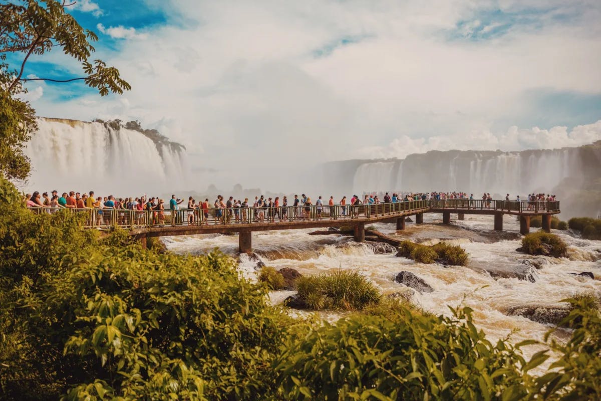 People on the bridge at the Iguazu National Park.