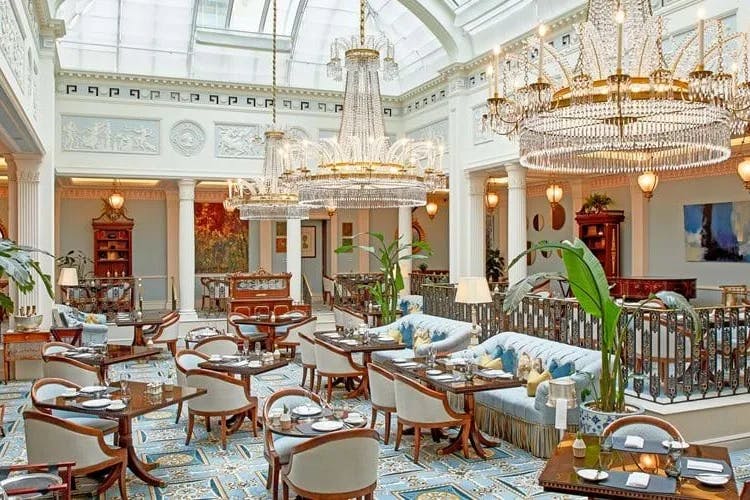 A fancy indoor restaurant dining area