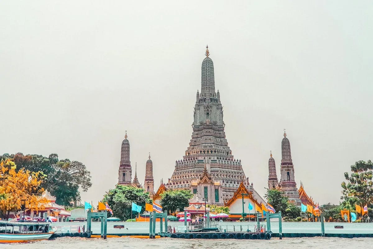 five large, pointed buildings in a row