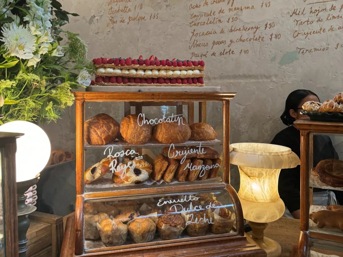 A display of baked items.