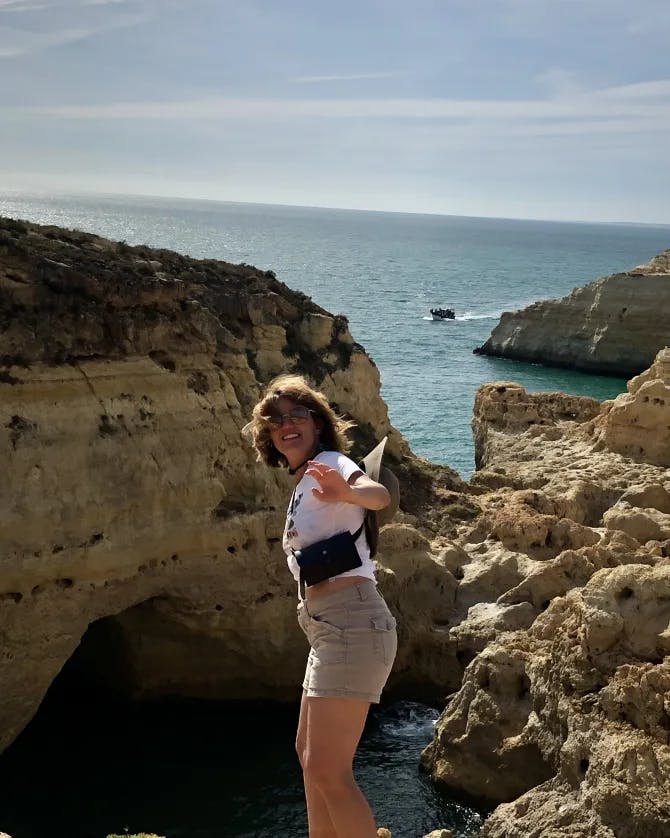 Posing on the rocky hills