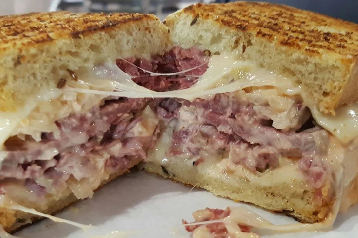 A view of a pastrami sandwich of Power City Eatery near Niagara Falls.