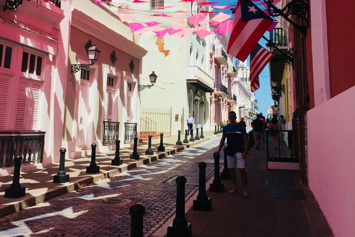 The historic architecture and cobbled streets of Old San Juan.