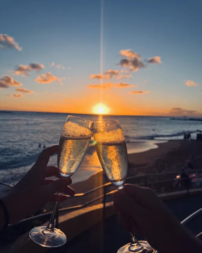 Beautiful view of sunset while having drinks