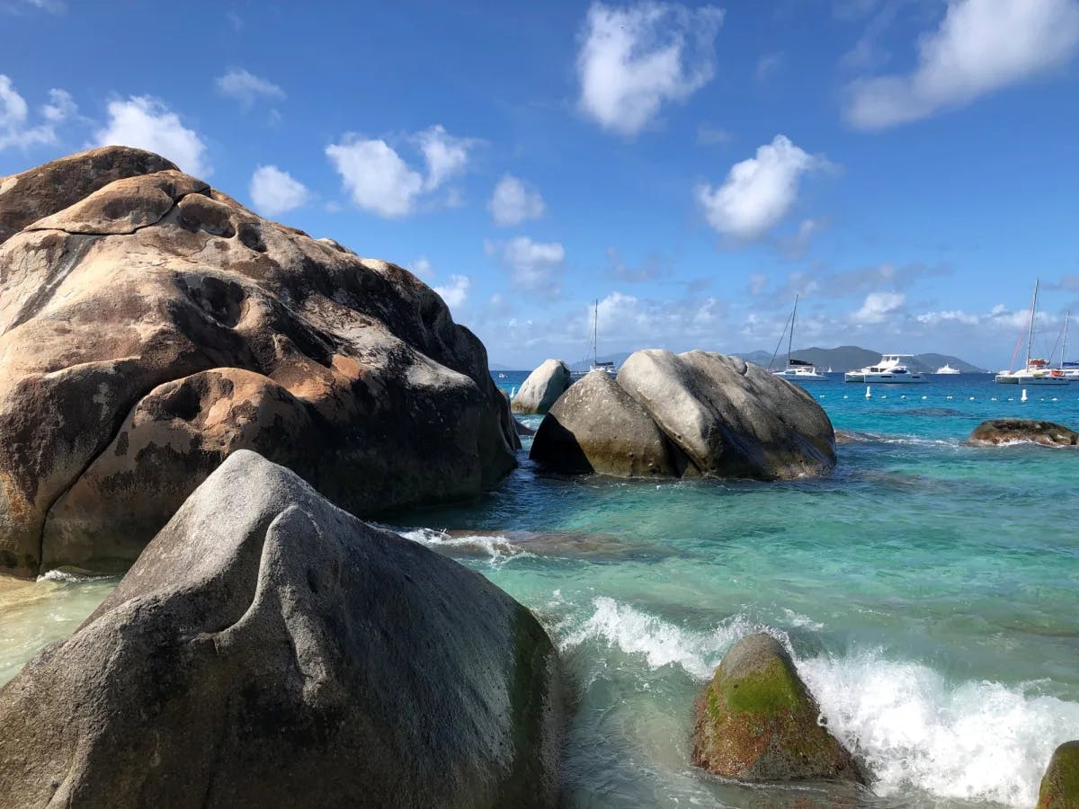 Water body with big rocks. 