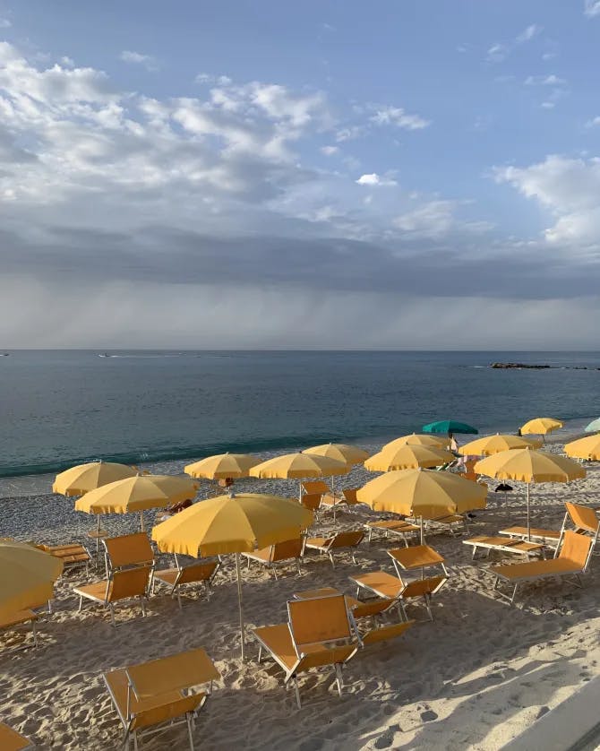 Lounge chairs and umbrellas on the beach