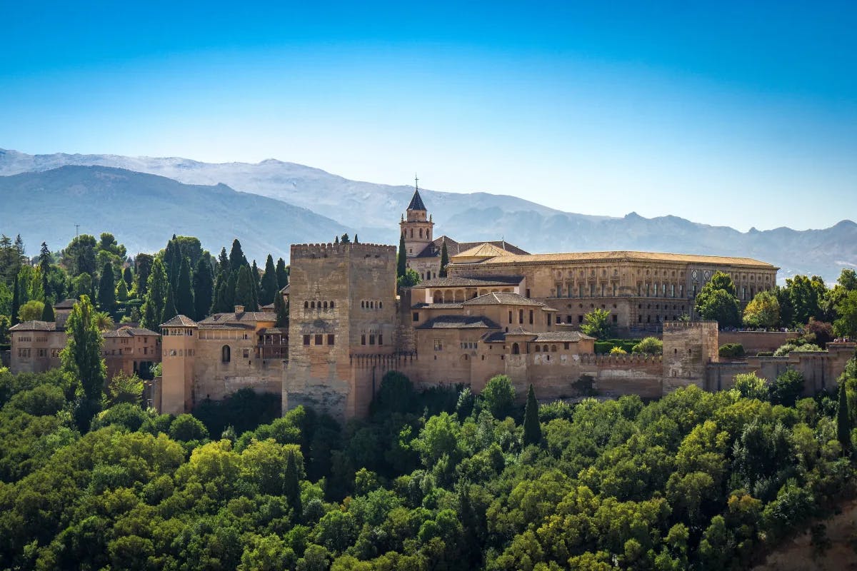 Alhambra is a palace in Granada, Spain.