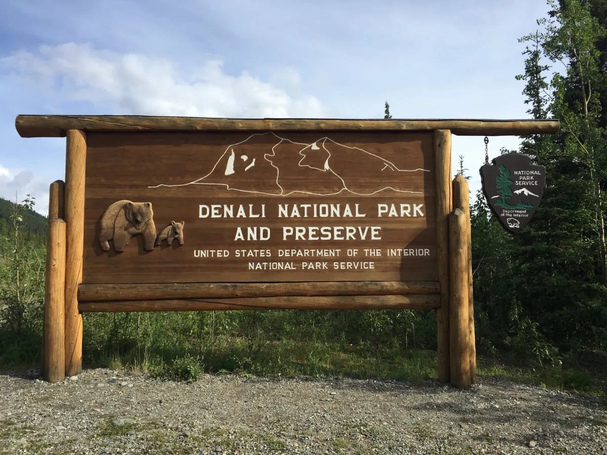 A board saying Denali National Park and Preserve. 