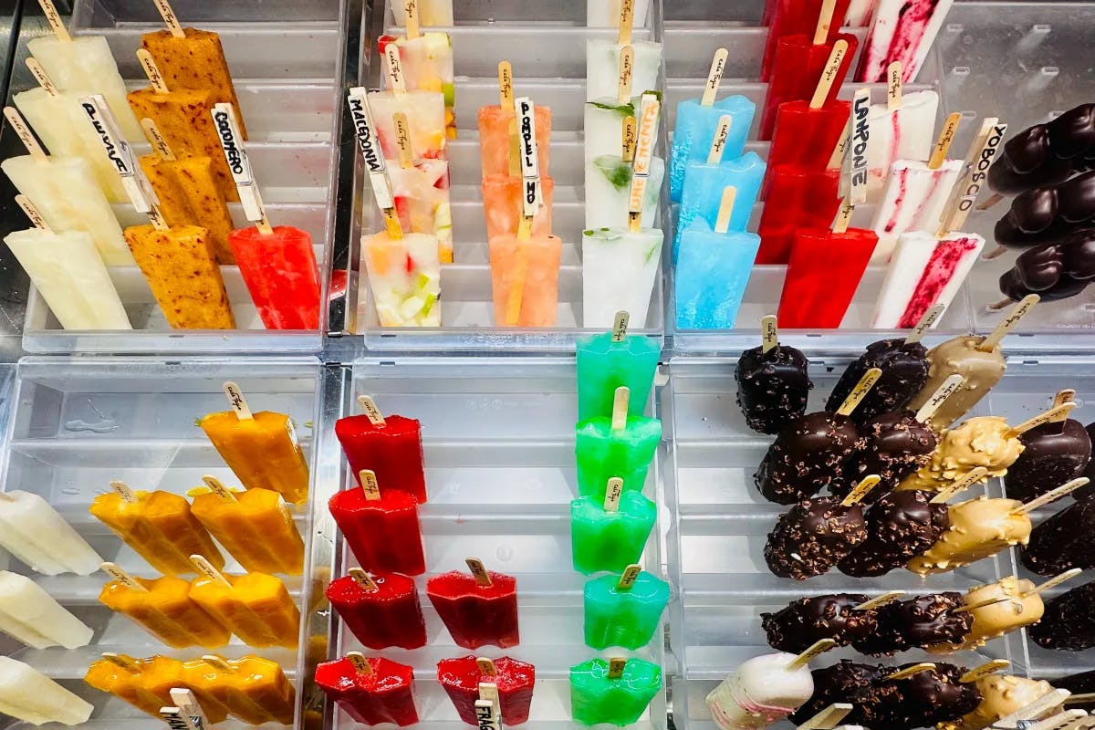 A variety of colorful popsicles.