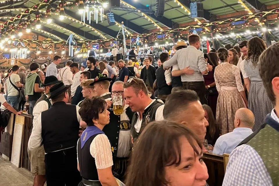 Traditional beer hall at Oktoberfest.