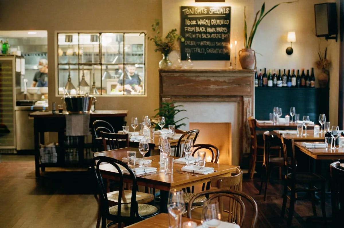 Inside dining area of a restaurant