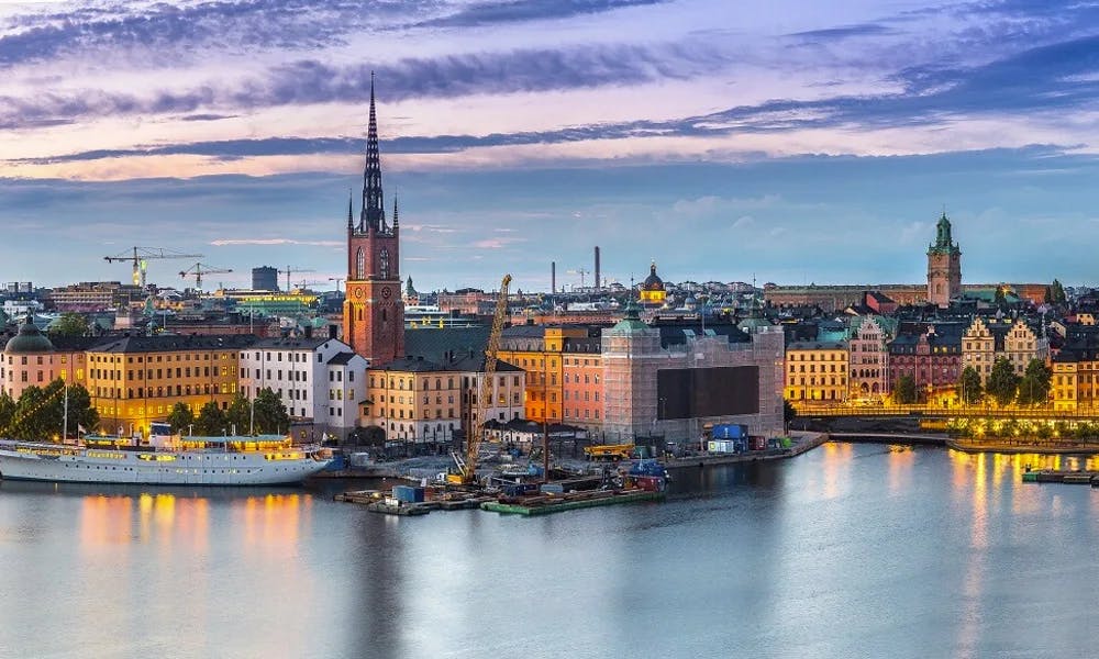 evening view buildings island Stockholm