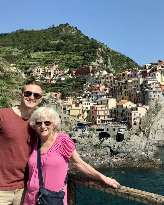 Posing for a photo at Manarola, Italy